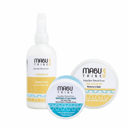 MabuTribe Kids Moisture & Hold Styling Combo – Shea Aloe Butter, Hydrating Mist and Nourishing Pomade for children’s natural hair.